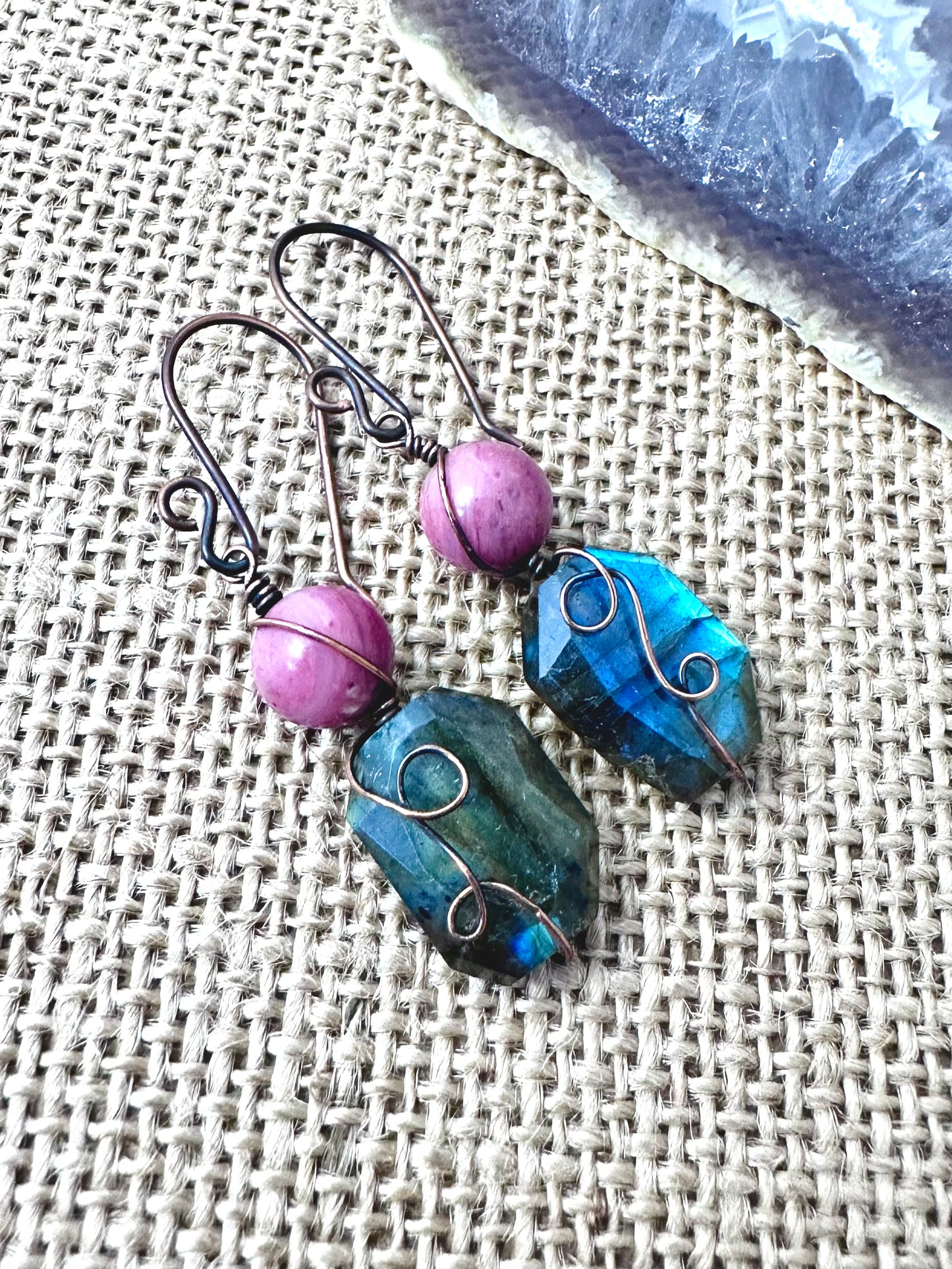 Rhodonite & Labradorite Copper Earrings